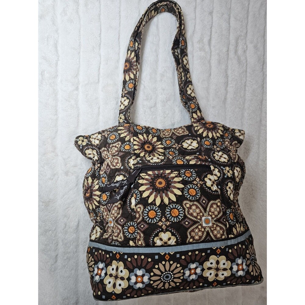 Vera Bradley Canyon Sunflower Quilted Cotton Shoulder Bag Tote Boho Brown/Blue